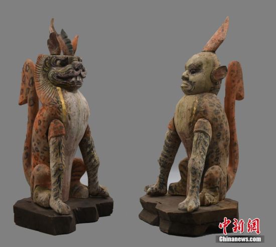 圖為慕容智墓出土鎮(zhèn)墓獸。 中新社發(fā) 甘肅省文物局 供圖