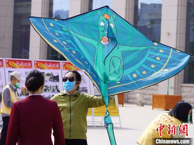 5月18日，甘肅省博物館為觀眾免費發(fā)放文創(chuàng)產(chǎn)品“綠馬飛俠”風(fēng)箏?！?九美旦增 攝