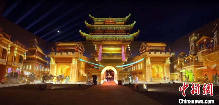 2024年7月15日，甘肅嘉峪關(guān)開啟“夜游”模式。圖為夜游燈光劇《天下嘉峪關(guān)》光影效果。(甘肅嘉峪關(guān)關(guān)城景區(qū)供圖)